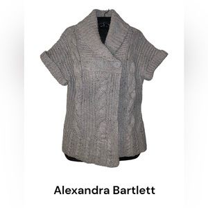 COPY - Alexandra Bartlett - Gray cable knit short sleeve single button cardigan